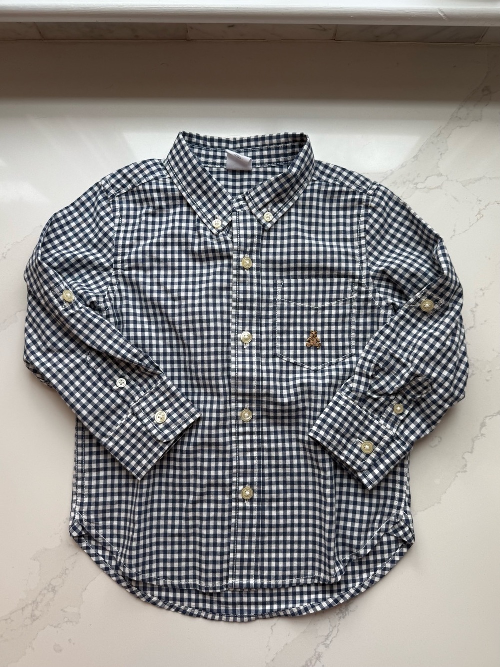 GAP Navy & White Gingham Button-Down Shirt - Boys 3T - like new